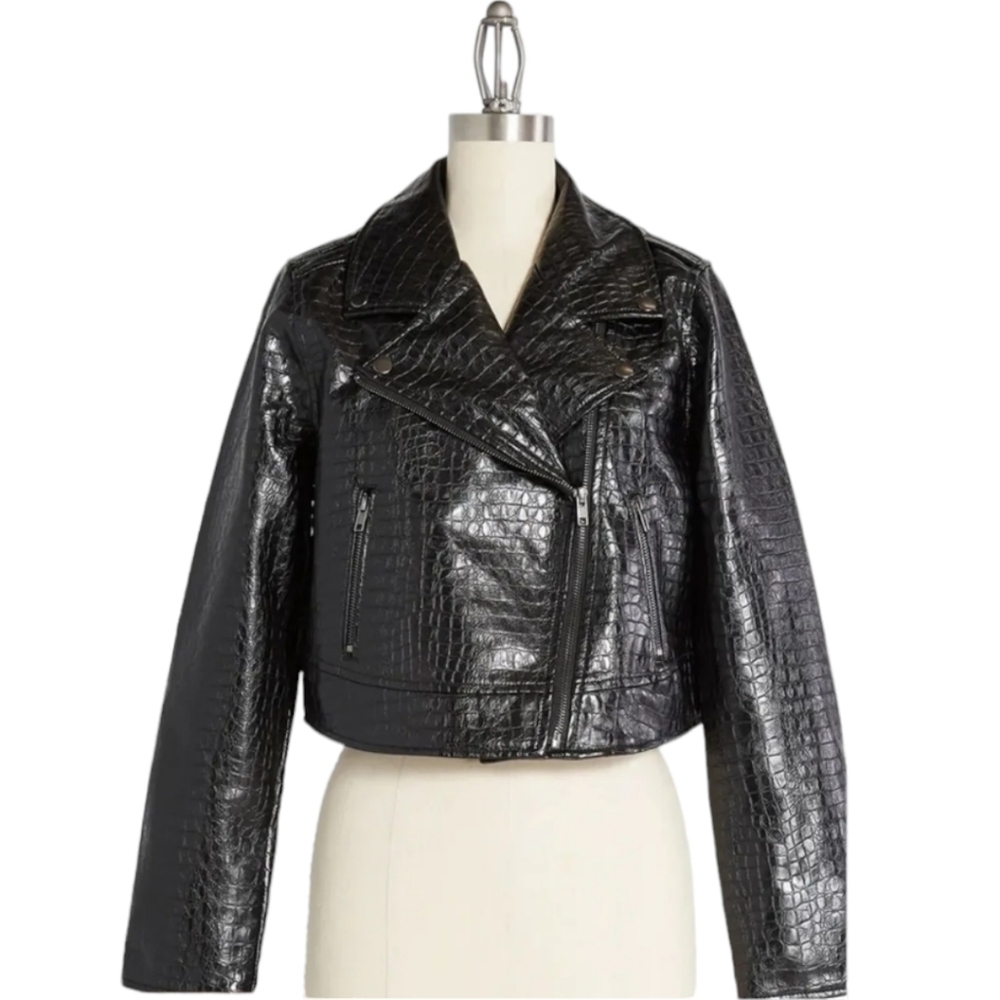 NWT ModCloth Black Crocodile Rock Moto Jacket Size XL